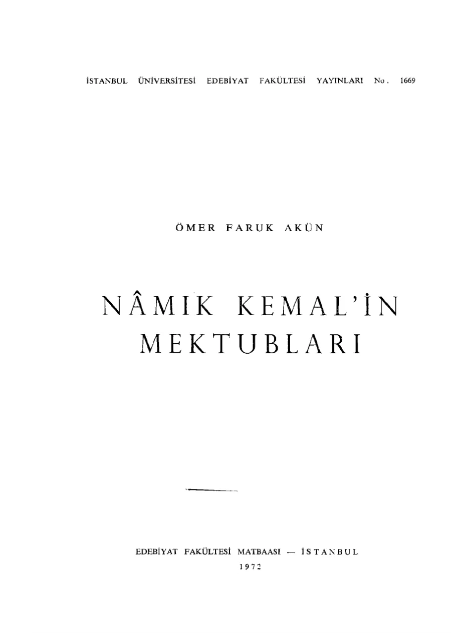 Faruk Akün Namık Kemal in Mektubları kitap kapağı