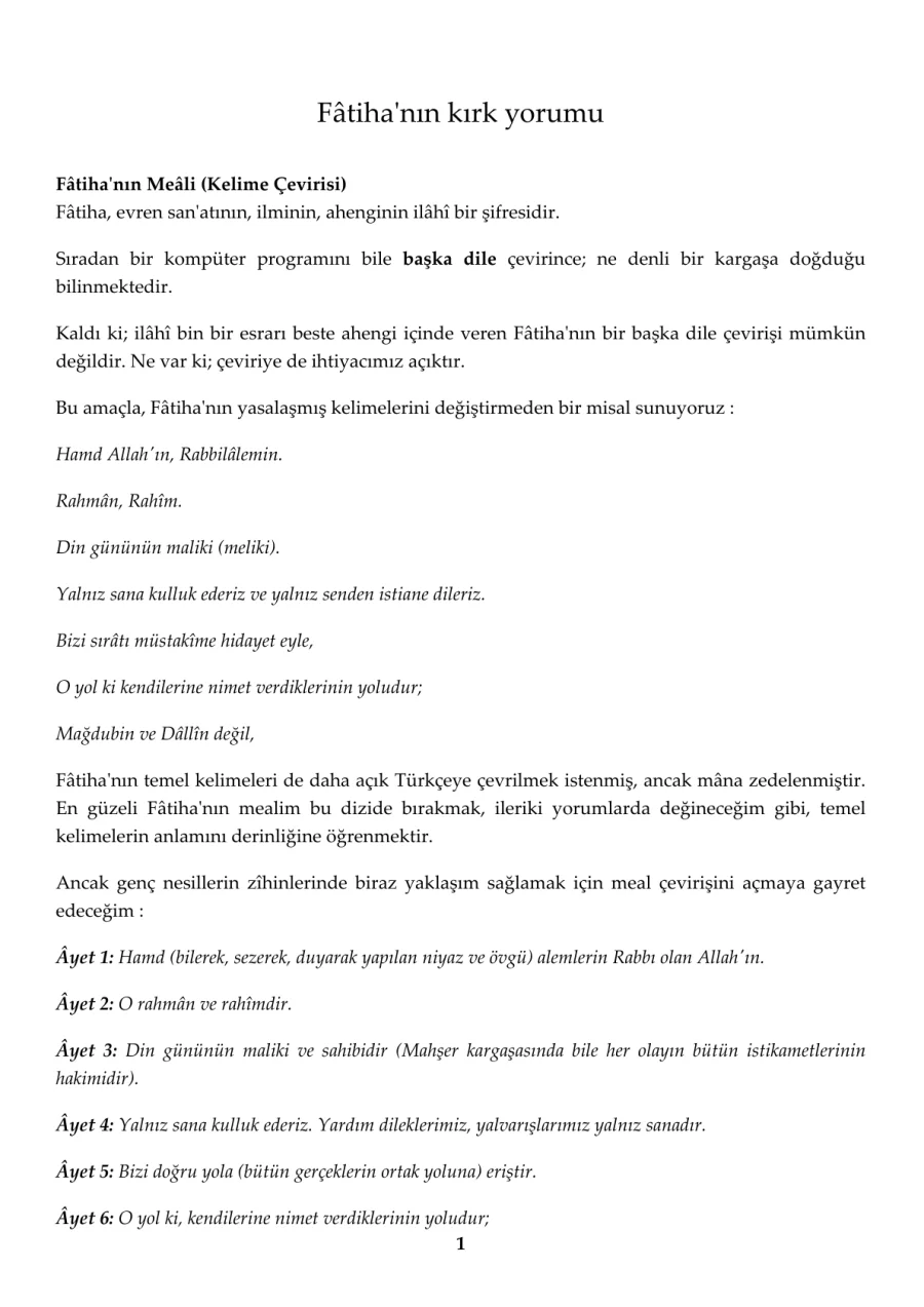 Fatiha'nın Kırk Yorumu PDF kapak görseli
