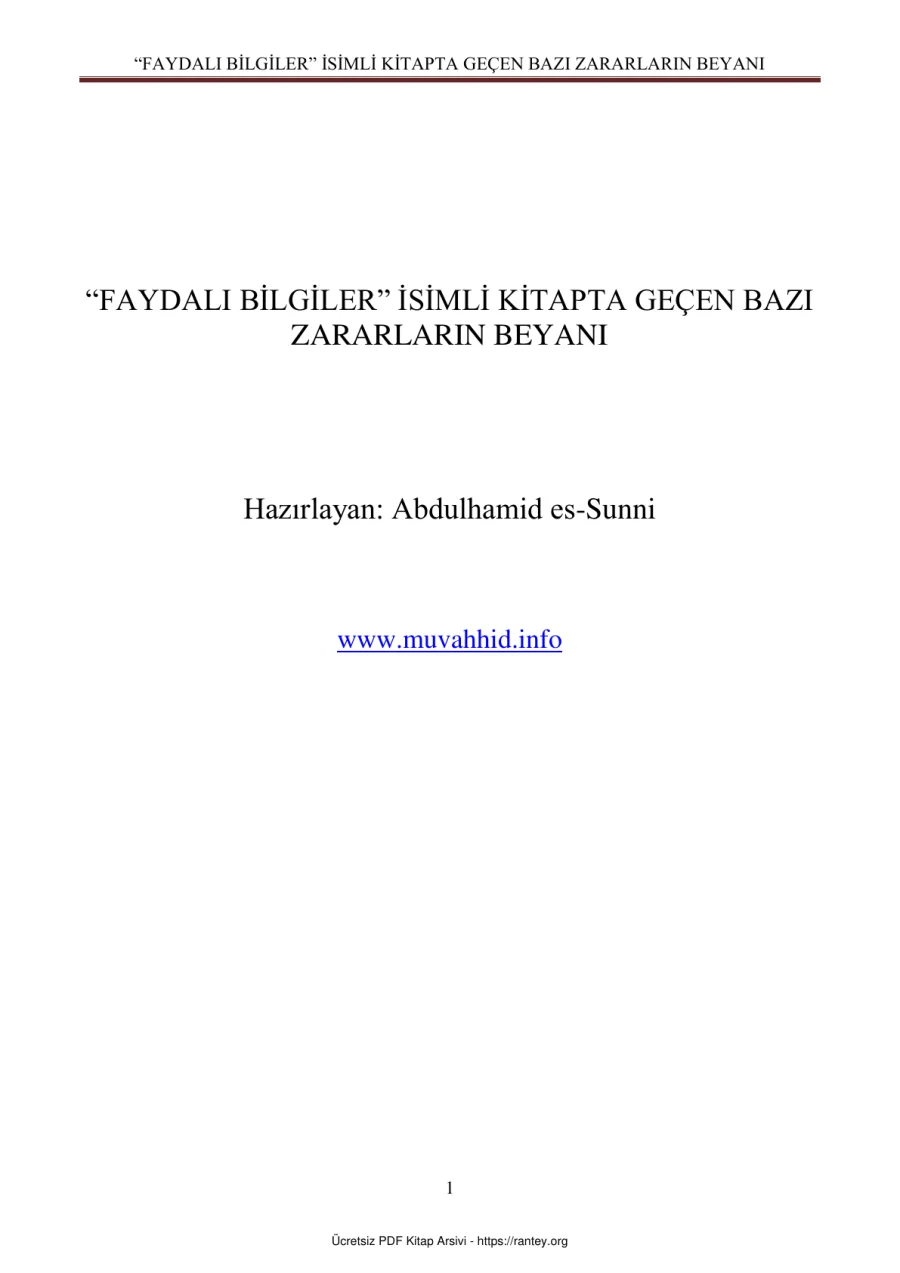 FAYDALI BILGILER KITABINDAKI BAZI ZARARLARIN BEYANI Ebu Abdulmumin Tekin Mıhçı kapak görseli