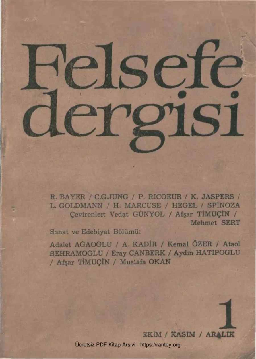 Felsefe Dergisi Sayı 001 Ekim Kasım Aralık 1977 kapak görseli