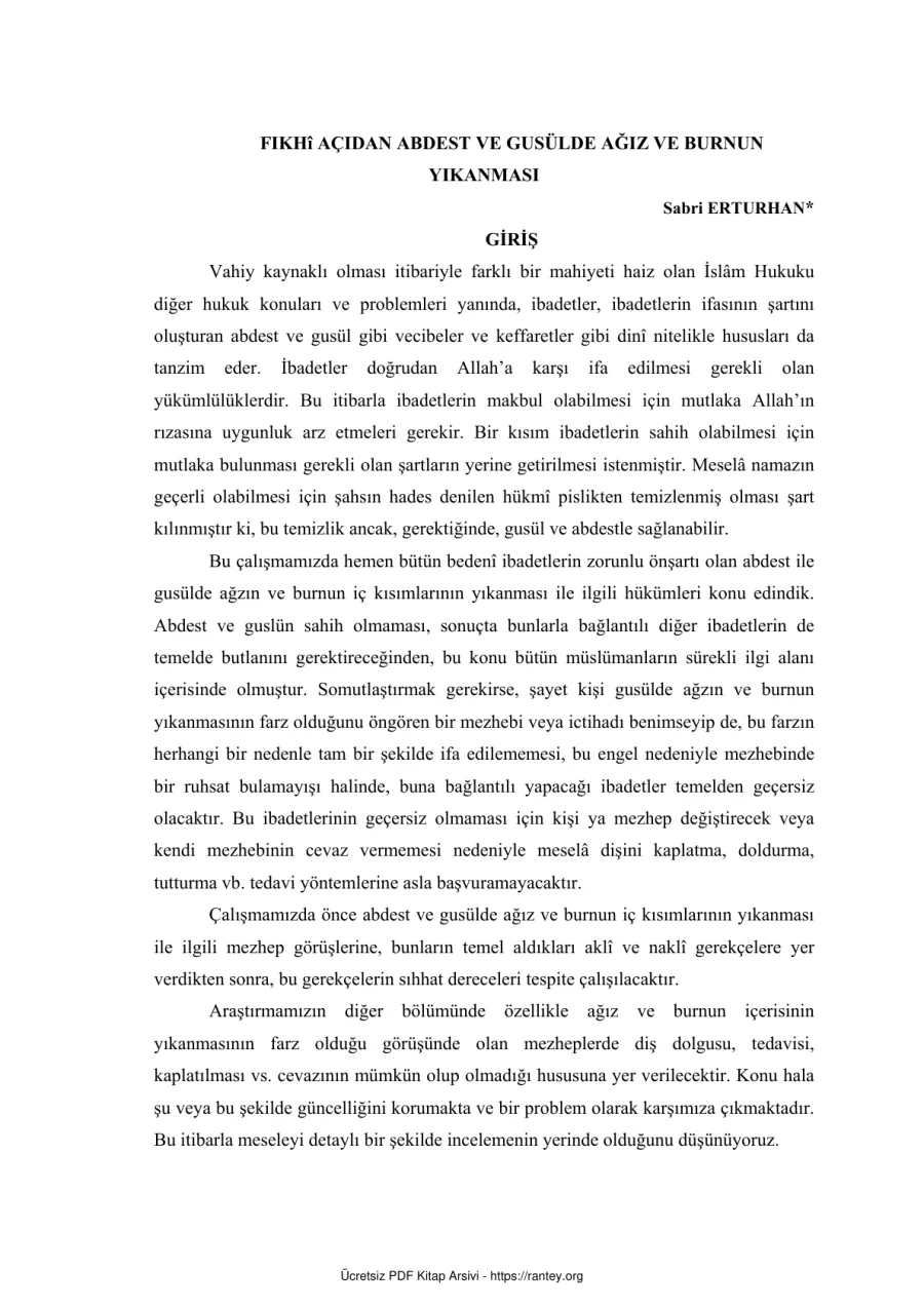FIKHİ AÇIDAN ABDEST VE GUSÜLDE AĞIZ VE BURNUN Ebu Abdulmumin Tekin Mıhçı kapak görseli