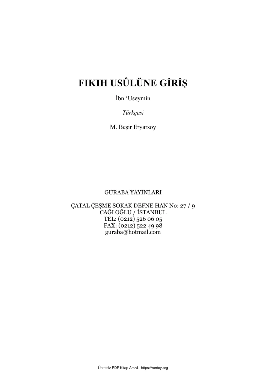 FIKIH USULUNE GİRİŞ ibn useymin Trc M Beşir Eryarsoy kapak görseli