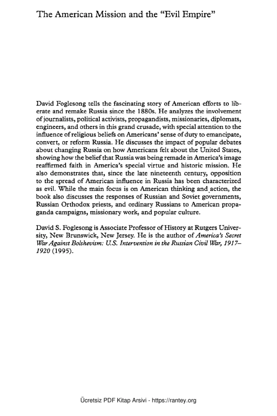 Foglesong The American Mission and the Evil Empire The Crusade for a Free Russia kapak görseli