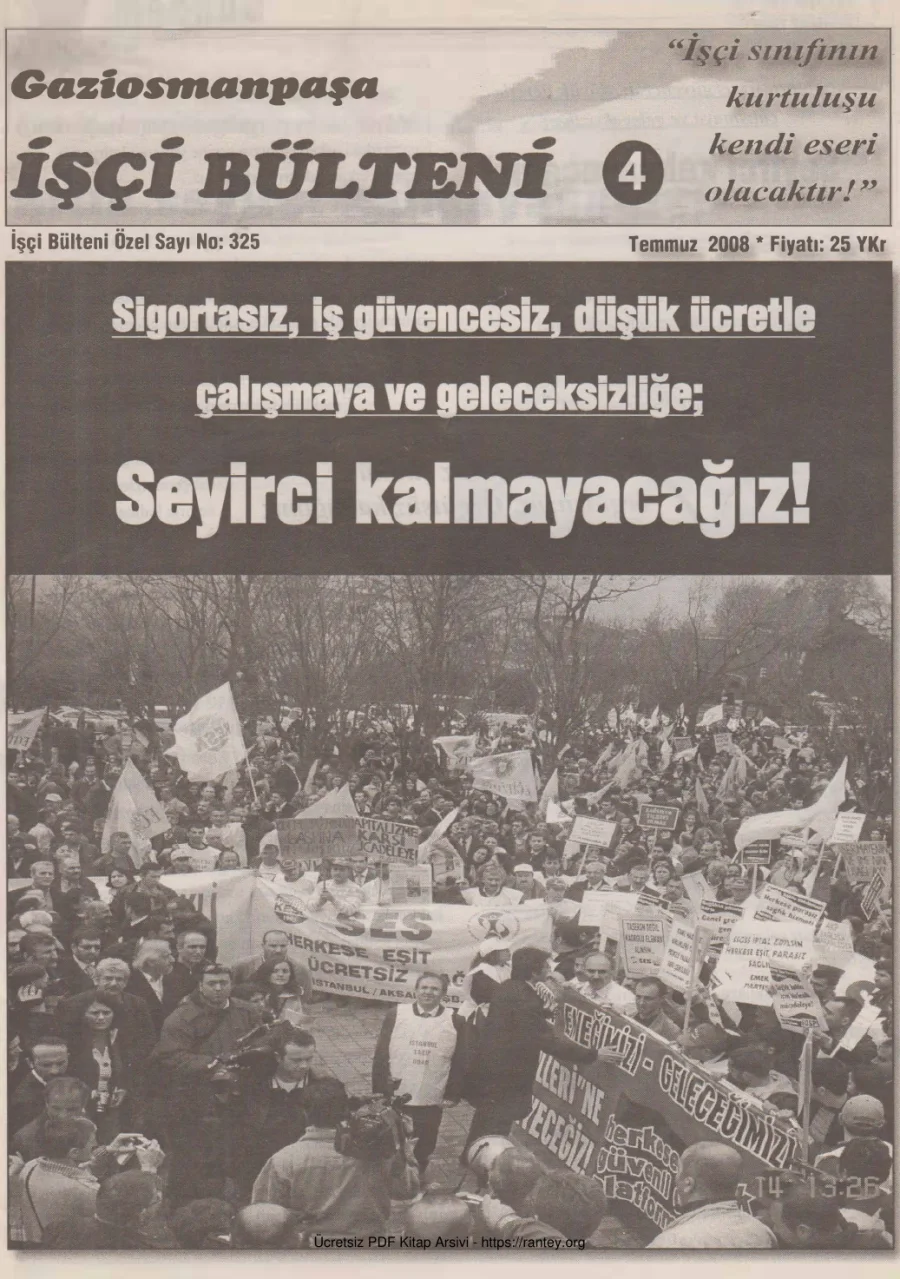Gaziosmanpaşa İşçi Bülteni İşçi Bülteni Özel Sayı 325 Temmuz 2008 kapak görseli