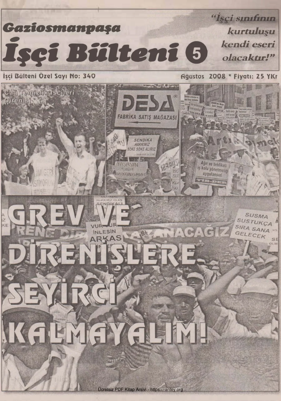 Gaziosmanpaşa İşçi Bülteni İşçi Bülteni Özel Sayı 340 Ağustos 2008 kapak görseli
