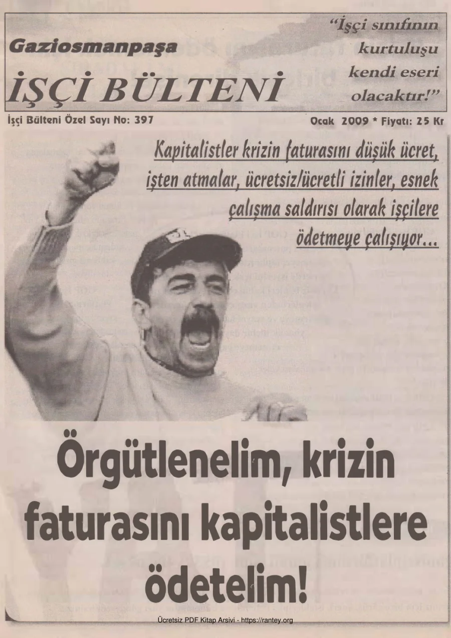 Gaziosmanpaşa İşçi Bülteni İşçi Bülteni Özel Sayı 397 Ocak 2009 kapak görseli