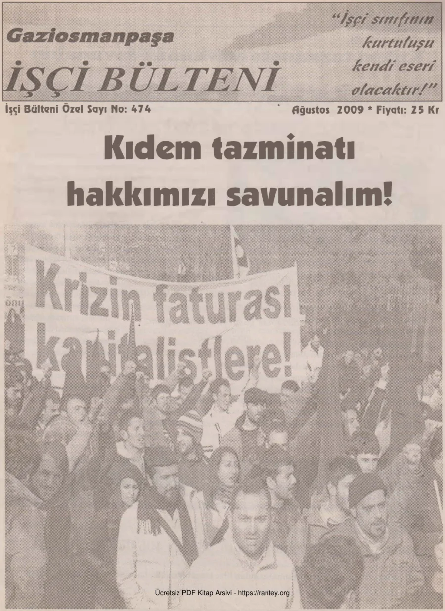 Gaziosmanpaşa İşçi Bülteni İşçi Bülteni Özel Sayı 474 Ağustos 2009 kapak görseli