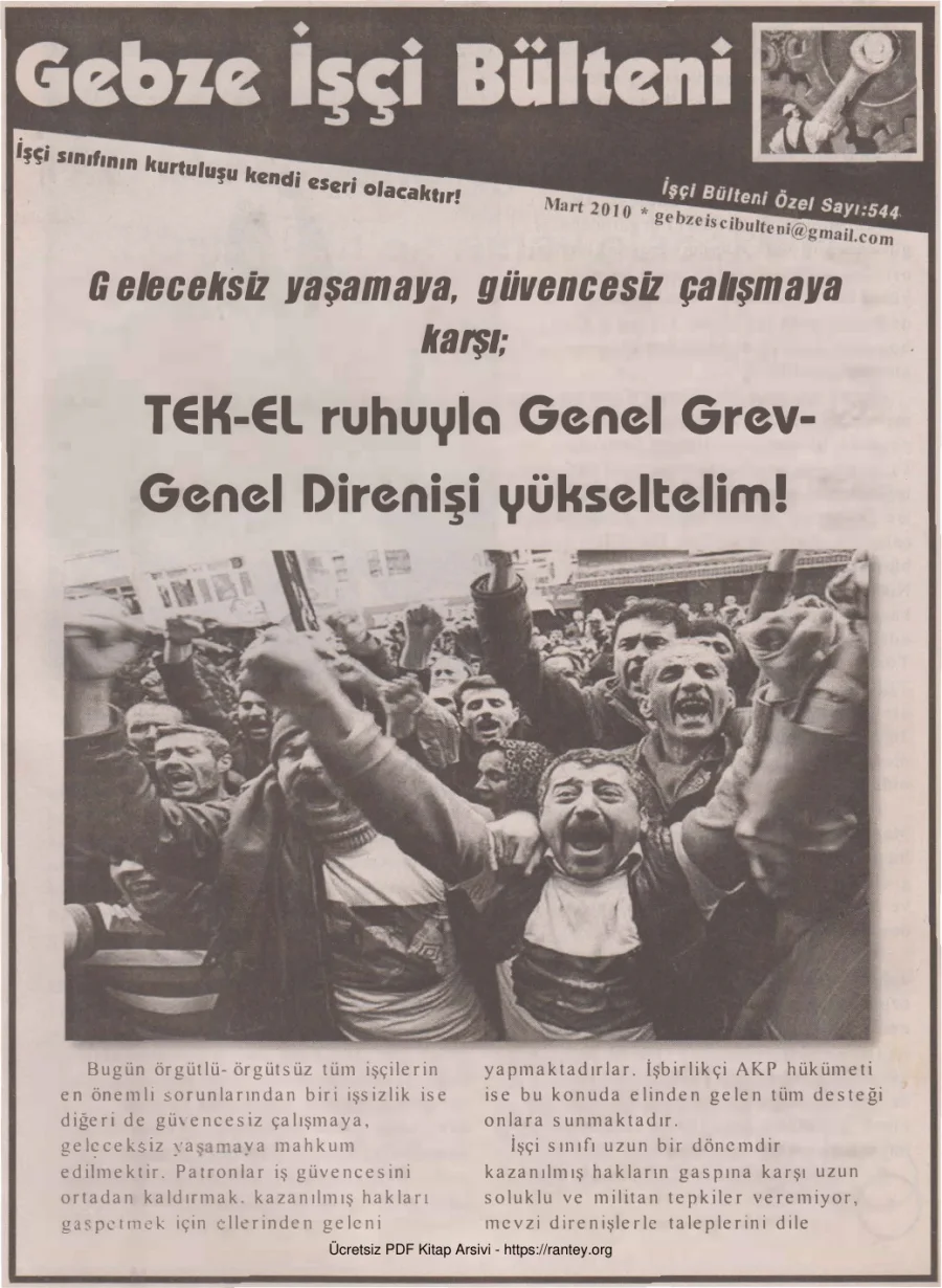 Gebze İşçi Bülteni İşçi Bülteni Özel Sayı 544 Mart 2010 kapak görseli