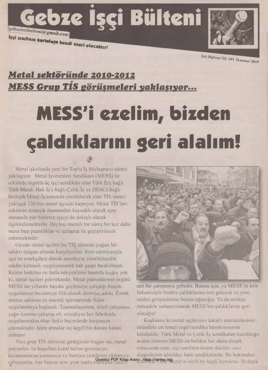 Gebze İşçi Bülteni İşçi Bülteni Özel Sayı 601 Temmuz 2010 kapak görseli