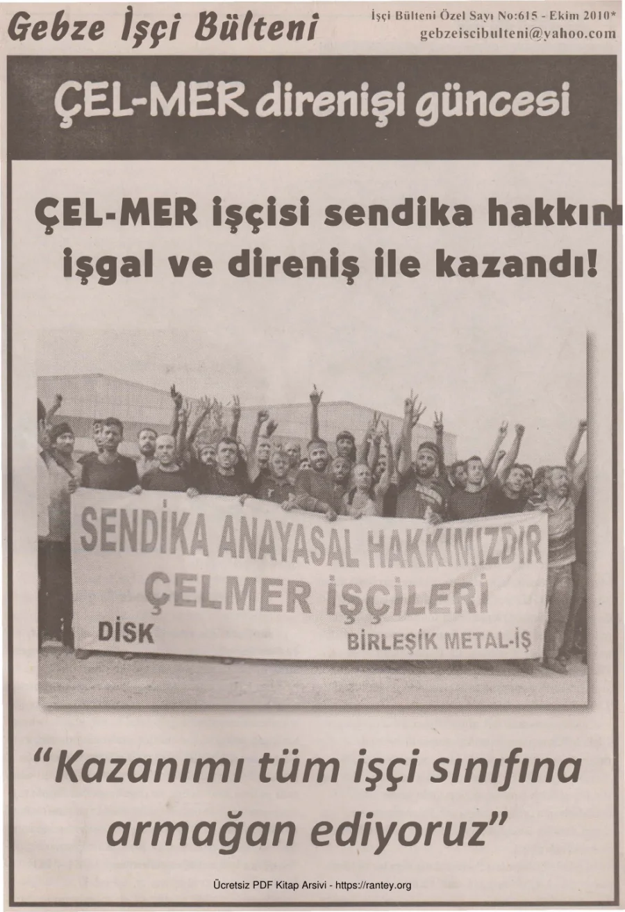 Gebze İşçi Bülteni İşçi Bülteni Özel Sayı 615 Ekim 2010 kapak görseli
