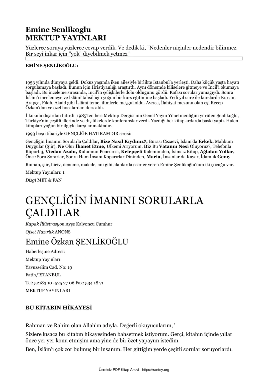GENÇLİĞİN İMANINI SORULARLA ÇALDILAR Emine Şenlikloğlu Ebu Abdulmumin Tekin Mıhçı kapak görseli