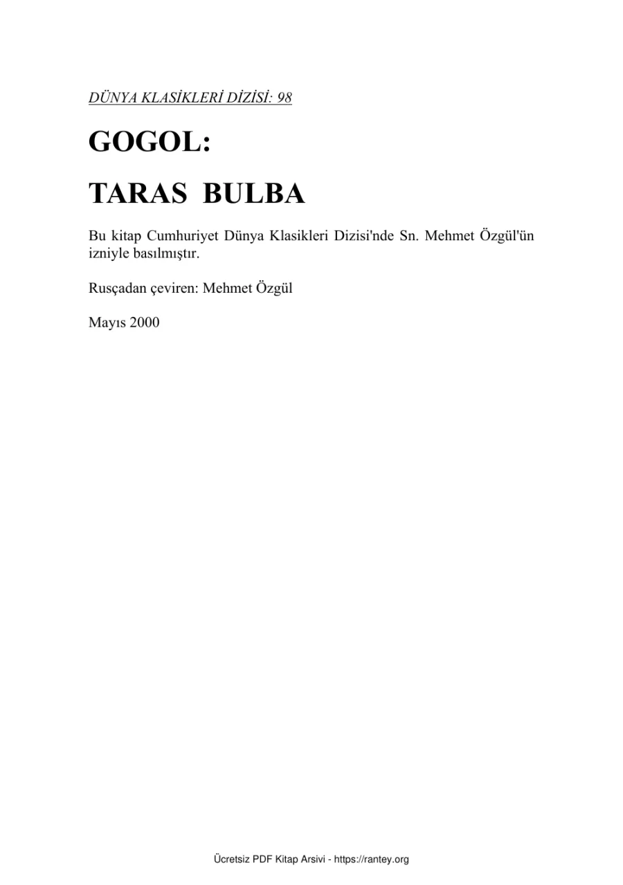 Gogol Taras Bulba 1 kapak görseli