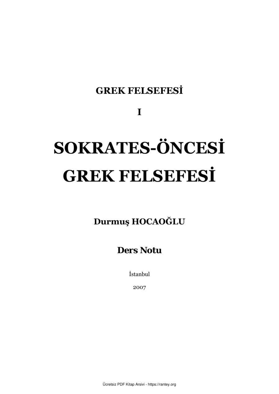 Grek Felsefesi Durmuş Hocaoğlu kapak görseli