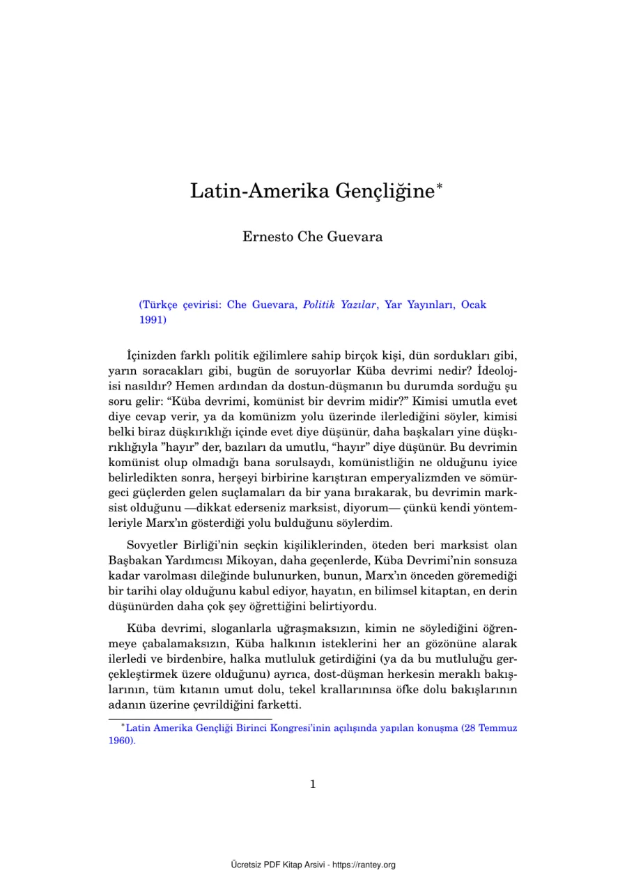 Guevara Latin Amerika Gençliğine kapak görseli