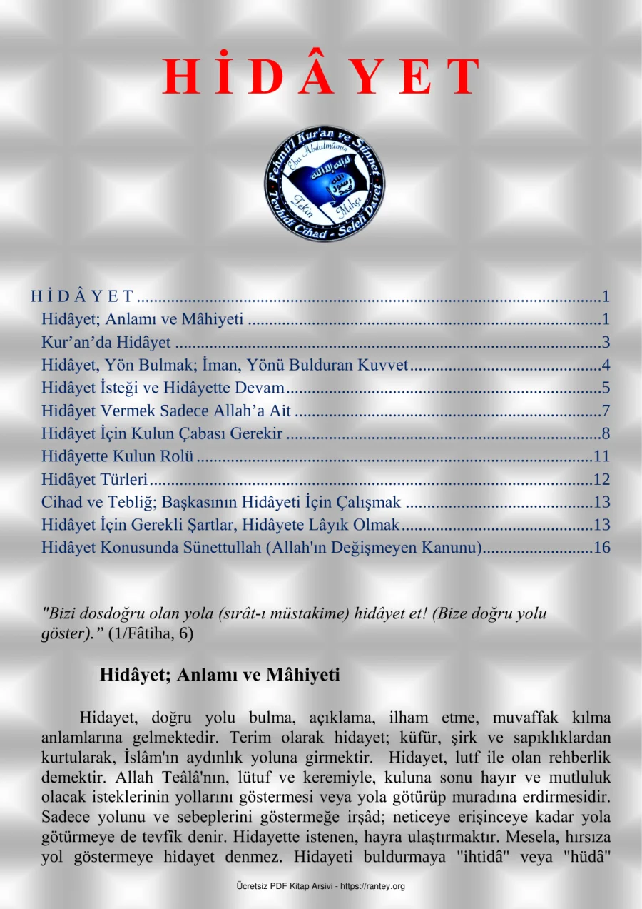 H İ D Y E KAVRAMI Ebu Abdulmumin Tekin Mıhçı kapak görseli