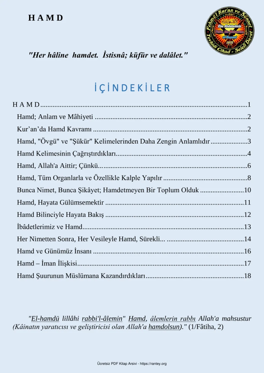 HAMD KAVRAMI Ebu Abdulmumin Tekin Mıhçı kapak görseli