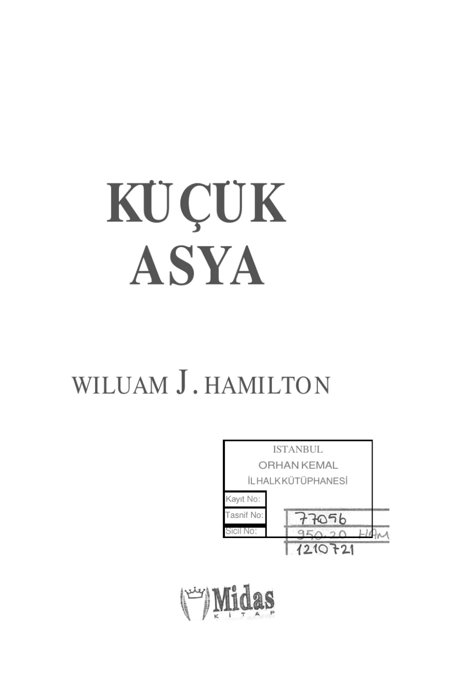 Hamilton Küçük Asya Midas Yayınları kitap kapağı