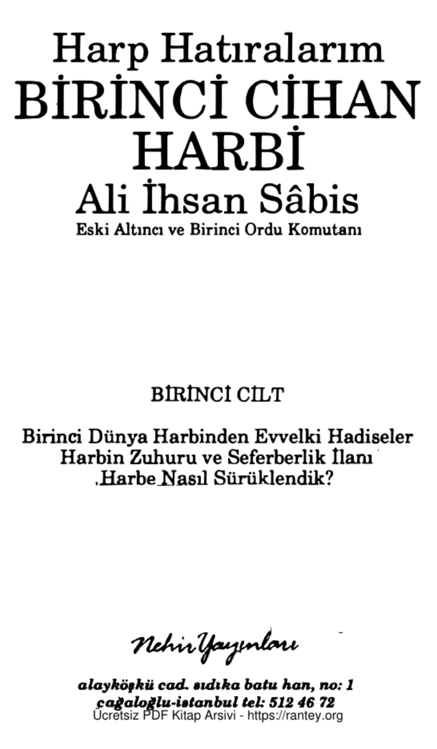 Harp Hatıralarım Cilt 1 kapak görseli