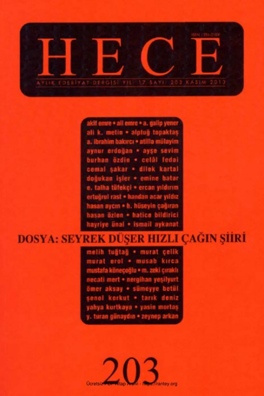 Hece Sayı 203 Kasım 2013 kapak görseli