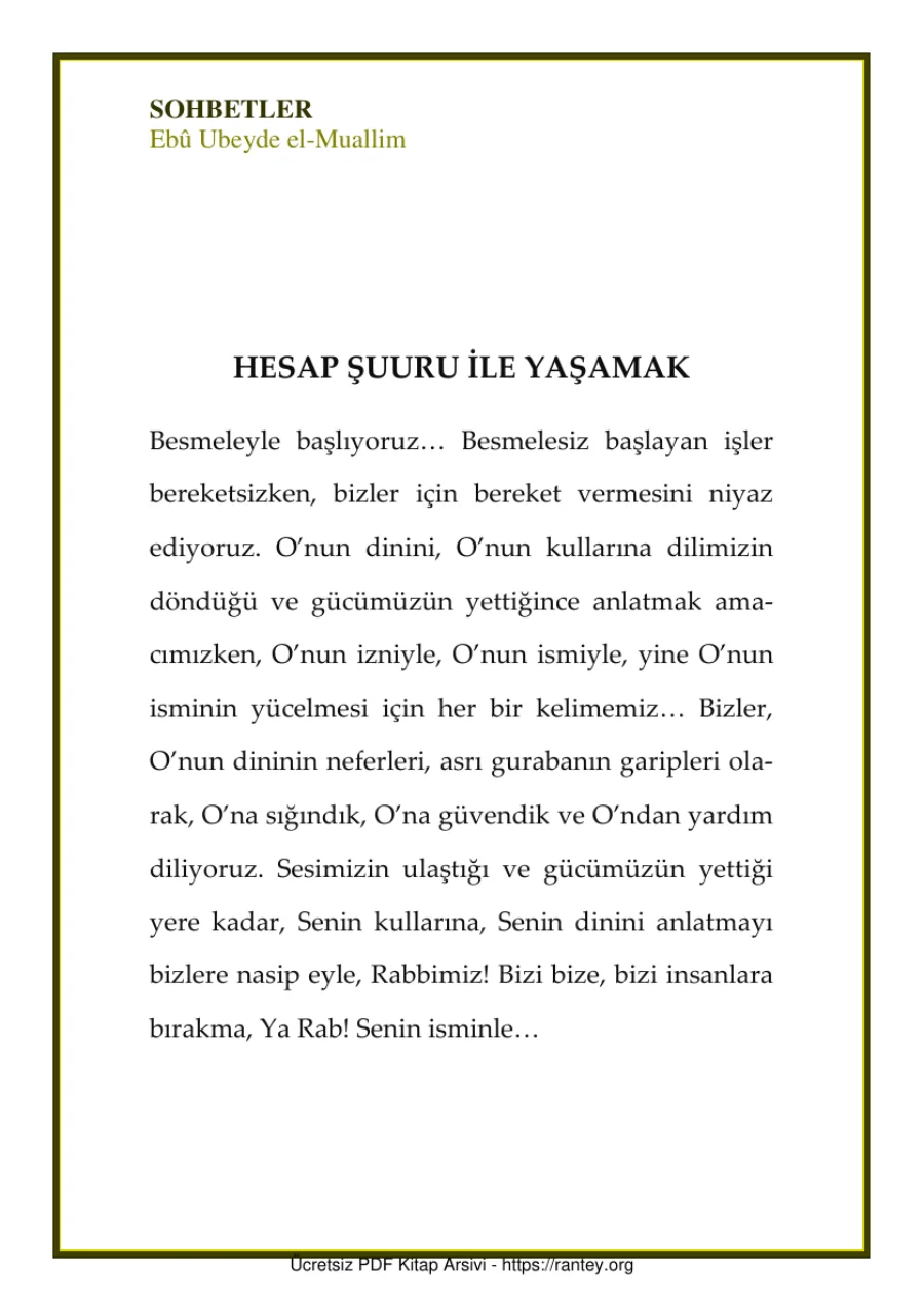 HESAP ŞUURU İLE YAŞAMAK Eb Ubeyde el Muallim Ebu Abdulmumin Tekin Mıhçı kapak görseli