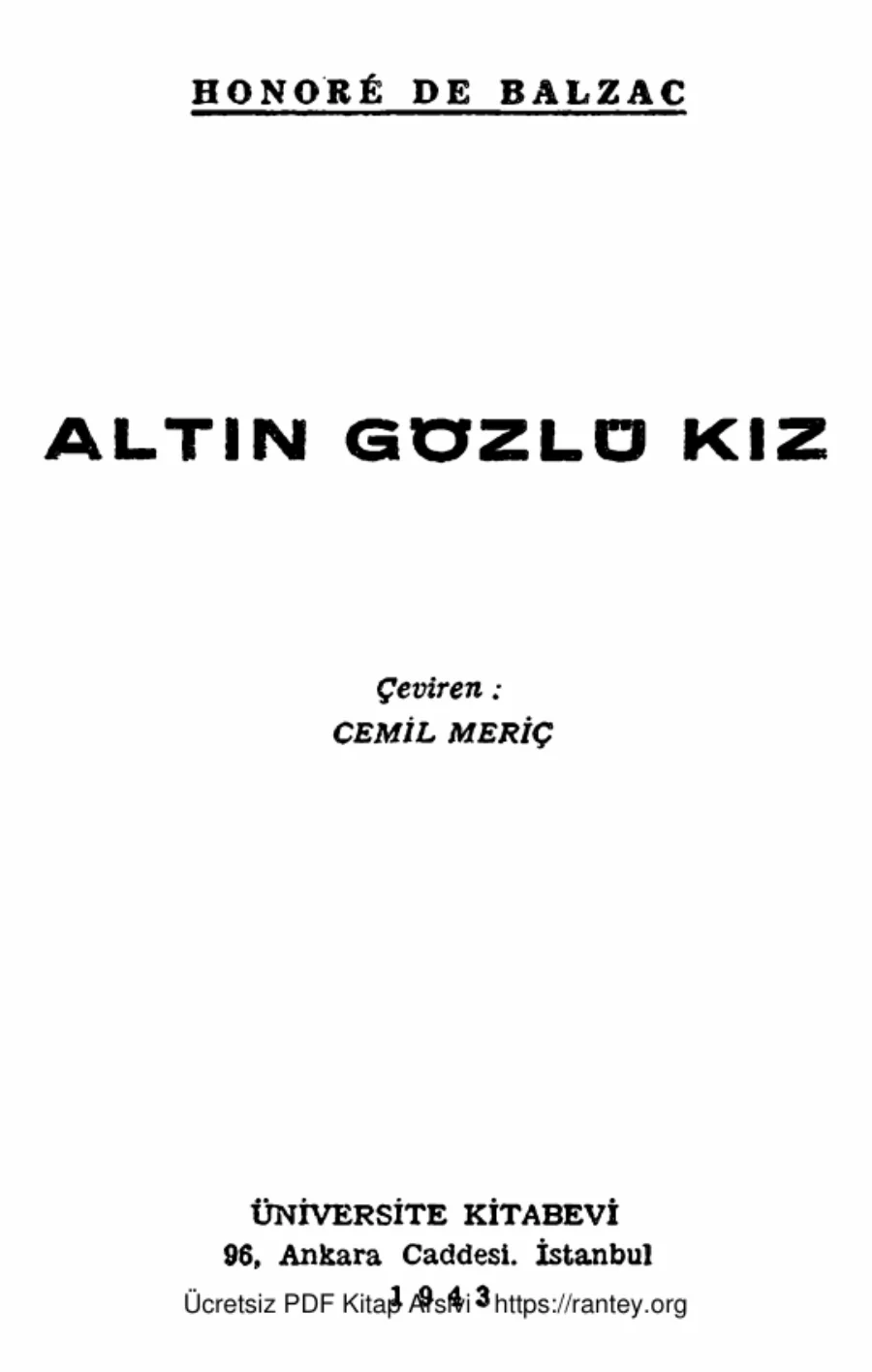 Honore De Balzac Altın Gözlü Kız Ceviri kapak görseli