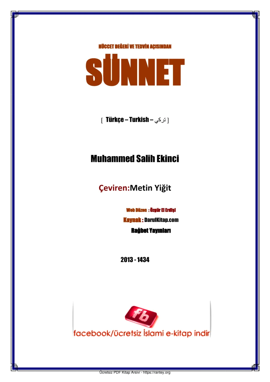 HÜCCET DEĞERİ VE TEDVİN AÇISINDAN SÜNNET MUHAMMED SALİH EKİNCİ Ebu Abdulmumin Tekin Mıhçı kapak görseli