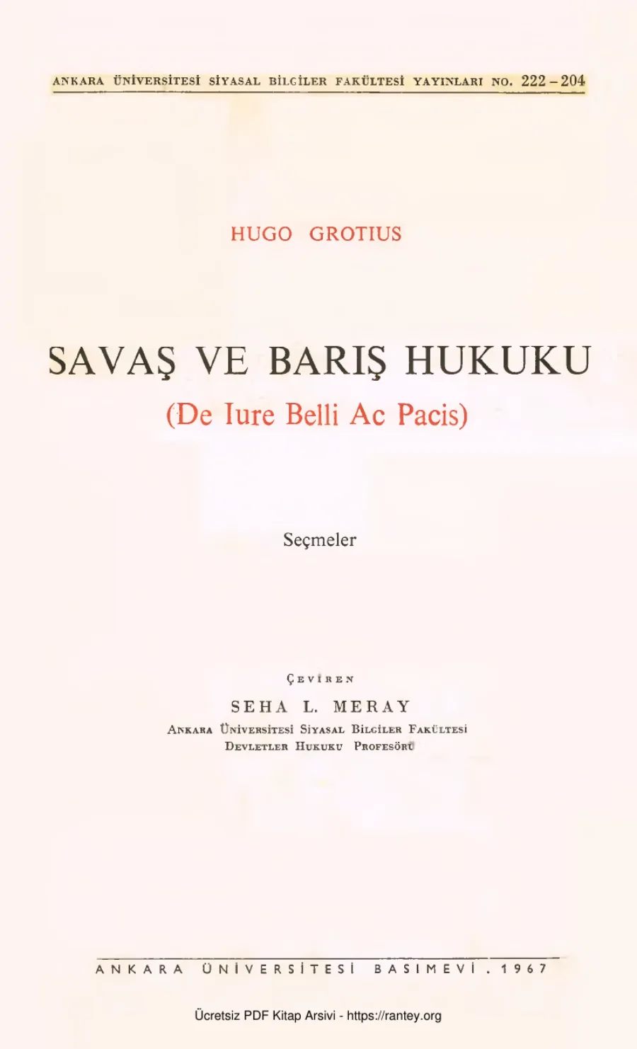 Hugo Grotius Savaş ve Barış Hukuku De Iure Belli Ac Pacis kapak görseli