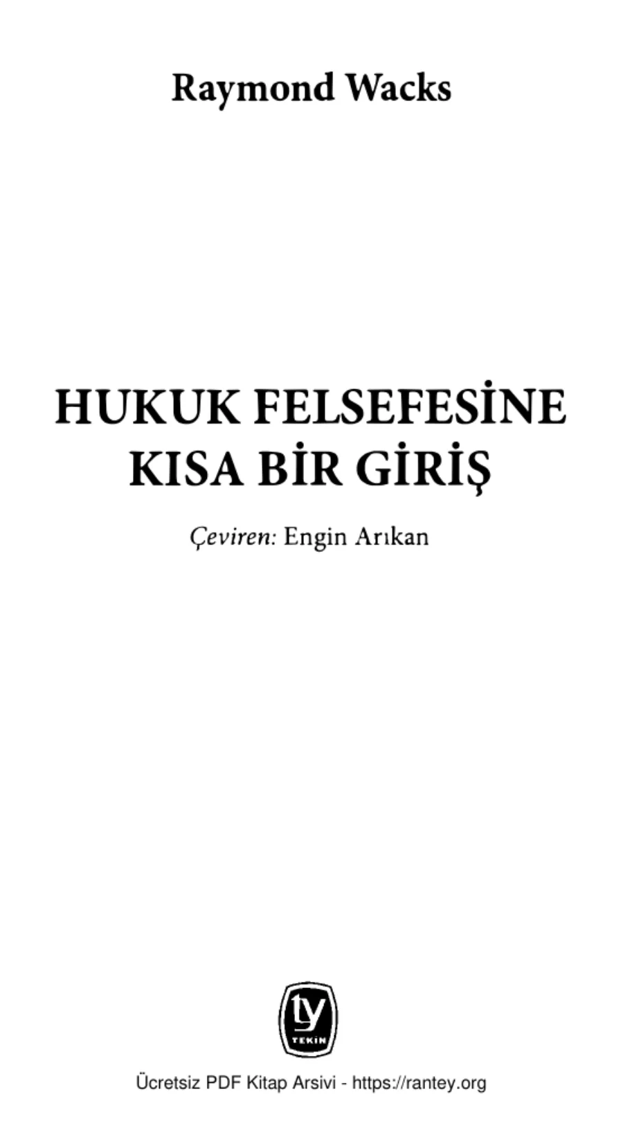 Hukuk Felsefesine Kısa Giriş Tekin Yayınevi kapak görseli