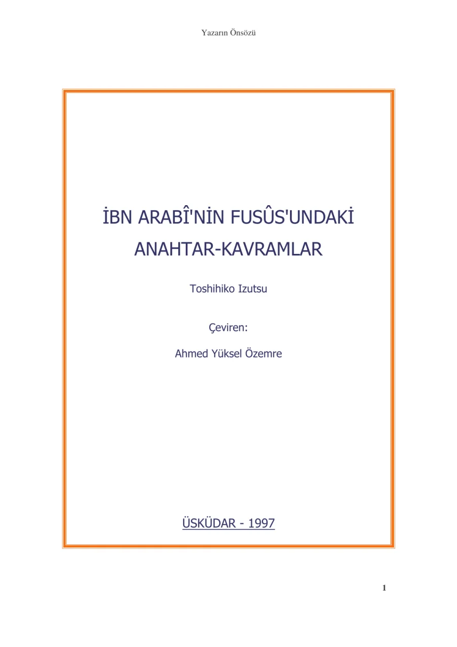 İbn Arabî'nin Fusûs'undaki Anahtar Kavramlar kapak görseli