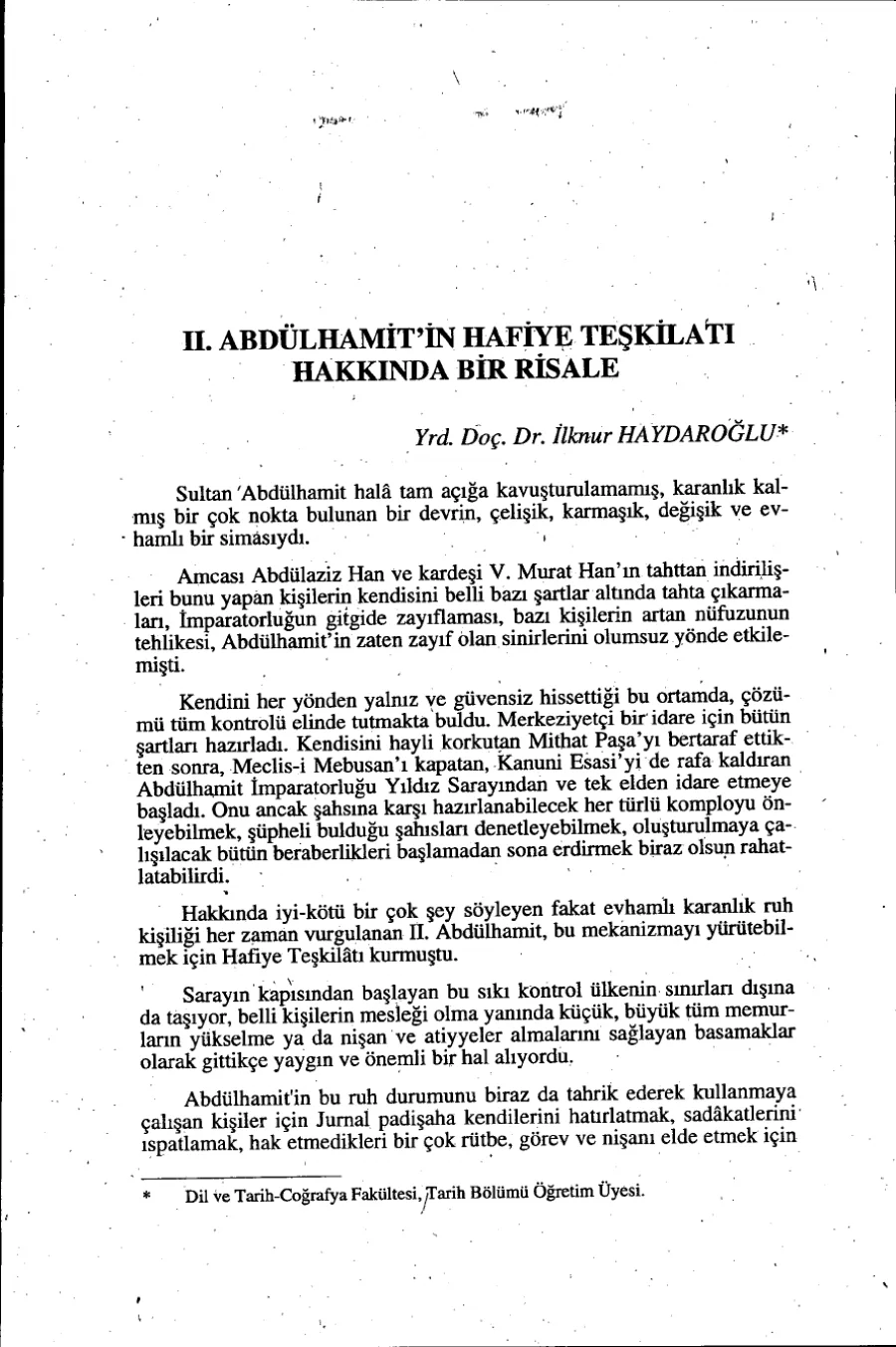 II. Abdülhamid Döneminde Hafiye Teşkilatı Hakkında Bir Risale kapak görseli