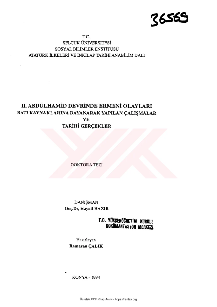II Abdülhamit Devrinde Ermeni Olayları Batı Kaynaklarına Dayanarak Yapılan Çalışmalar ve Tarihi kapak görseli