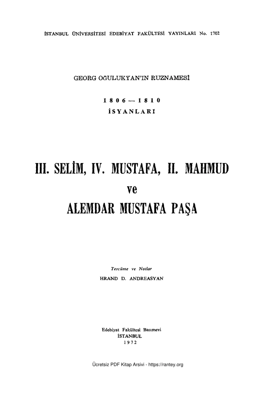 III Selim IV Mustafa II Mahmud ve Alemdar Georg Oğulukyan kapak görseli