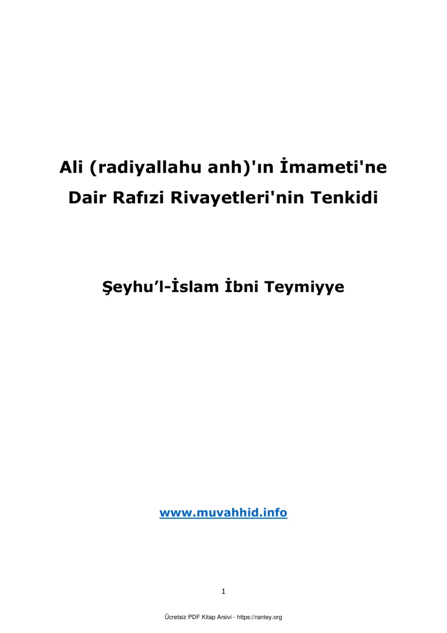 İmametine Dair Rafızi Rivayetlerinin Tenkidi Şeyhul İslam İbni Teymiyye Ebu Abdulmumin Tekin Mıhçı kapak görseli