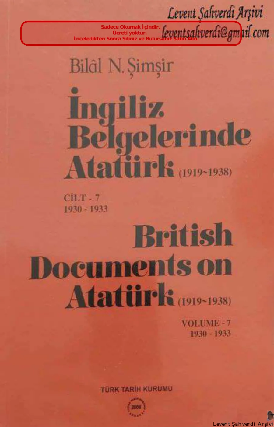 İngiliz Belgelerinde Atatürk 1919-1938 Cilt 7 PDF kapak görseli