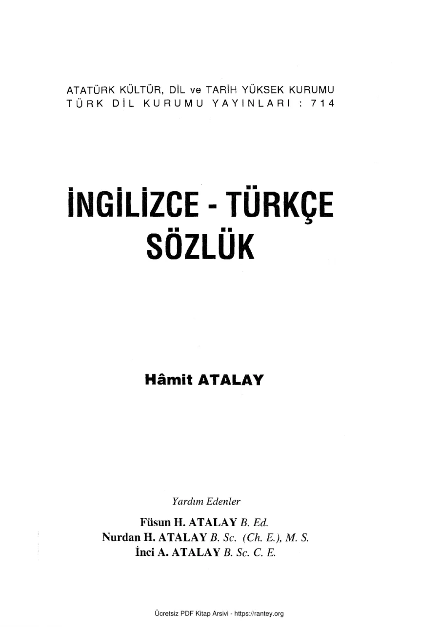 İngilizce Türkçe Sözlük Cilt 1 1 Türk Dil Kurumu 1999 kapak görseli