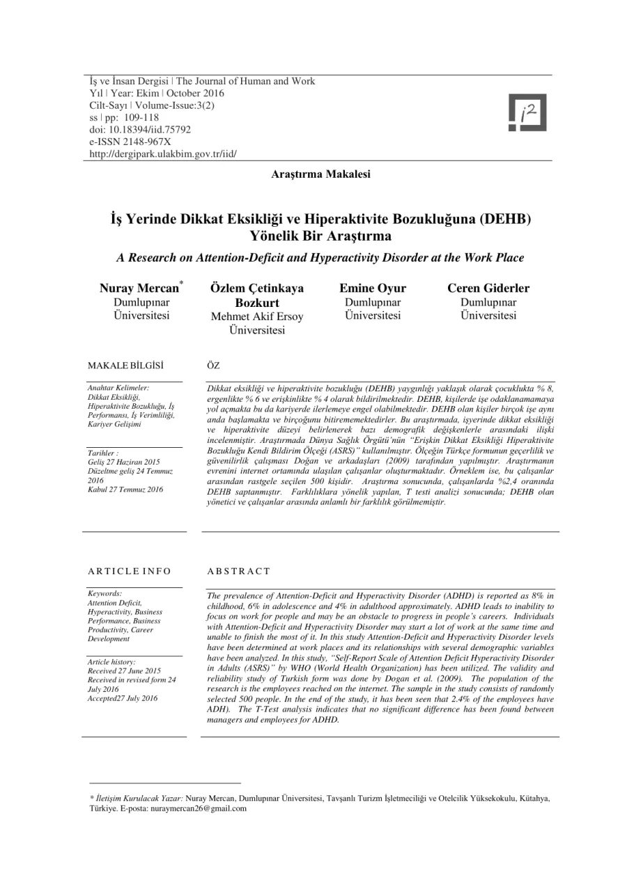 İş Yerinde Dikkat Eksikliği ve Hiperaktivite Bozukluğuna Yönelik Rehber PDF kapak görseli