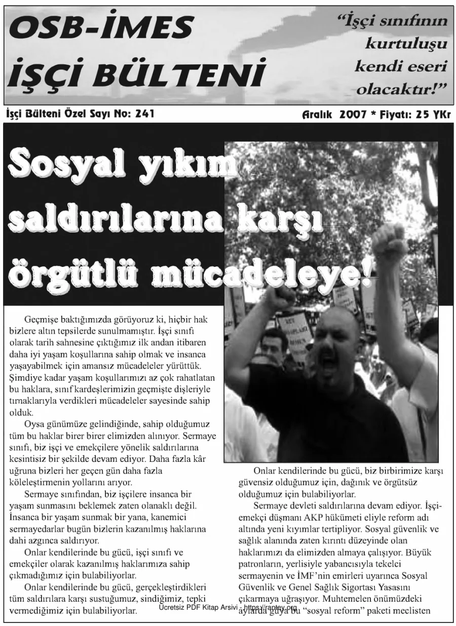 İşçi Bülteni İşçi Bülteni Özel Sayı 241 Aralık 2007 kapak görseli