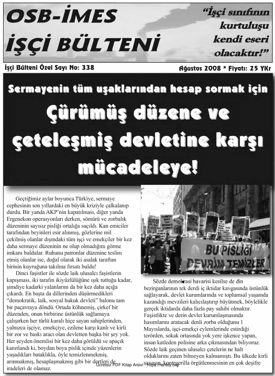 İşçi Bülteni İşçi Bülteni Özel Sayı 338 Ağustos 2008 kapak görseli