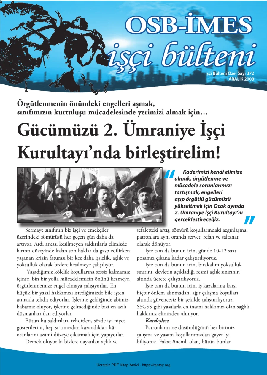 İşçi Bülteni İşçi Bülteni Özel Sayı 372 Aralık 2008 kapak görseli