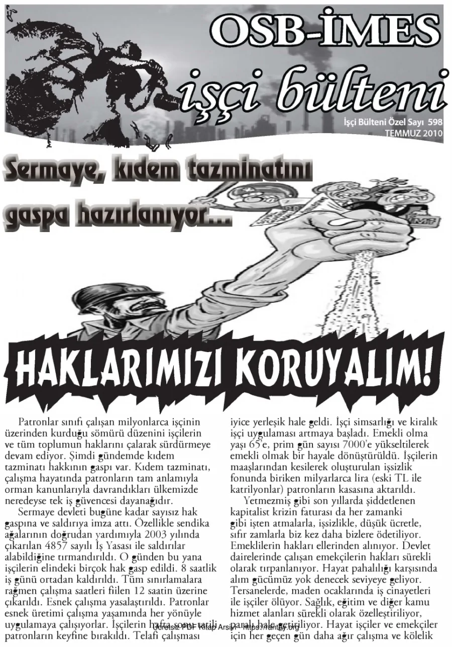 İşçi Bülteni İşçi Bülteni Özel Sayı 598 Temmuz 2010 kapak görseli