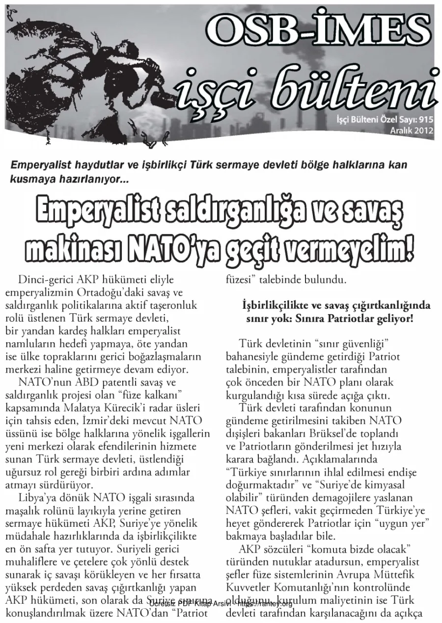 İşçi Bülteni İşçi Bülteni Özel Sayı 915 Aralık 2012 kapak görseli