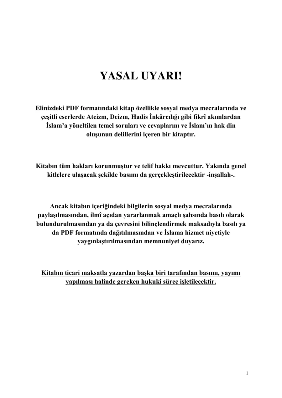 İslam'a Yöneltilen Sorular: Ateizm, Deizm ve Hadisleri İnkâr Yolunda PDF kapak görseli