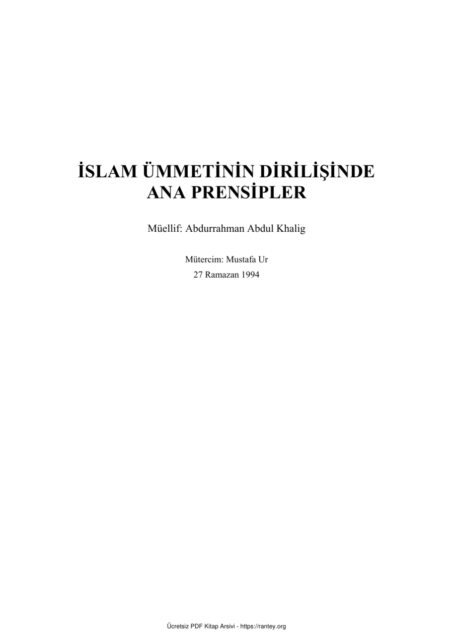 İSLAM ÜMMETİNİN DİRİLİŞİNDE Abdurrahman Abdul Khalig Ebu Abdulmumin Tekin Mıhçı kapak görseli