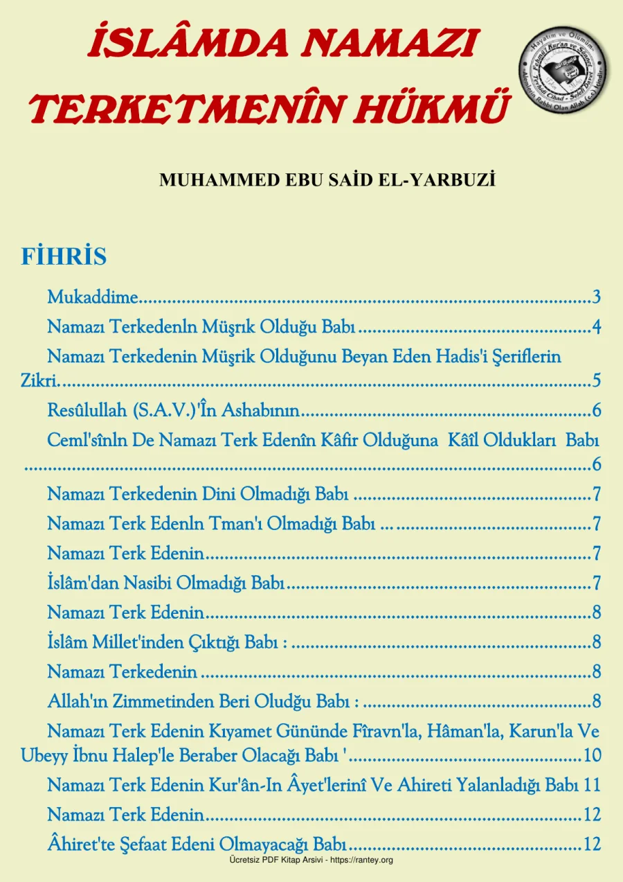 İSLMDA NAMAZI TERKETMENN HÜKMÜ EBU SAID Ebu Abdulmumin Tekin Mıhçı kapak görseli