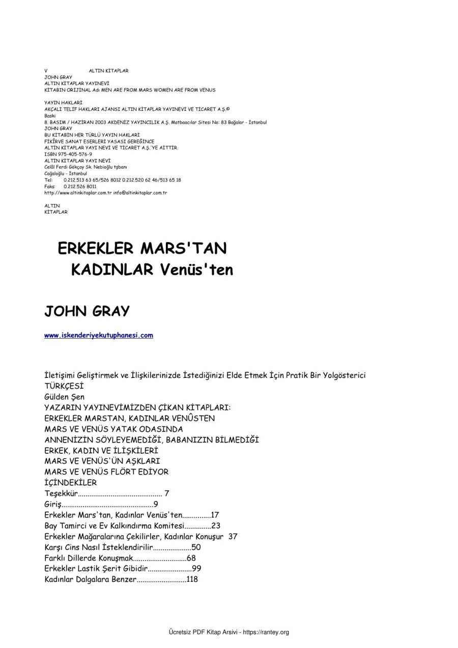 JOHN GRAY Erkekler marstan Kadınlar venüsten kapak görseli