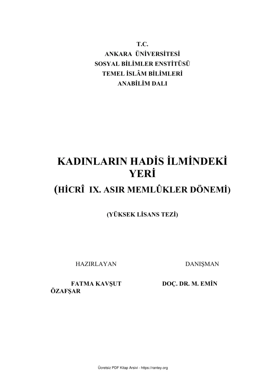 KADINLARIN HADİS İLMİNDEKİ Dr TEZİ Ebu Abdulmumin Tekin Mıhçı kapak görseli