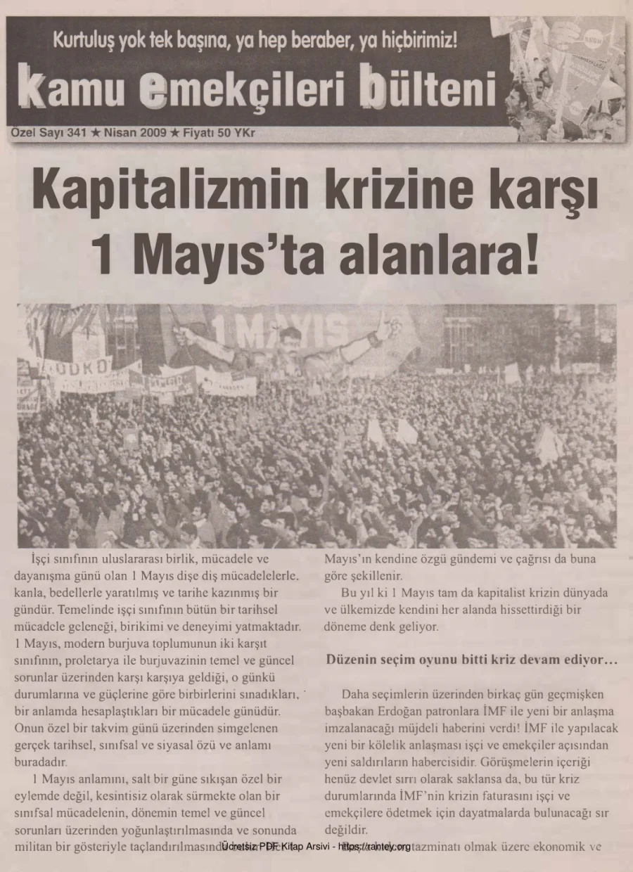 Kamu Emekçileri Bülteni Özel Sayı 341 Nisan 2009 1 Mayısta Alanlara kapak görseli
