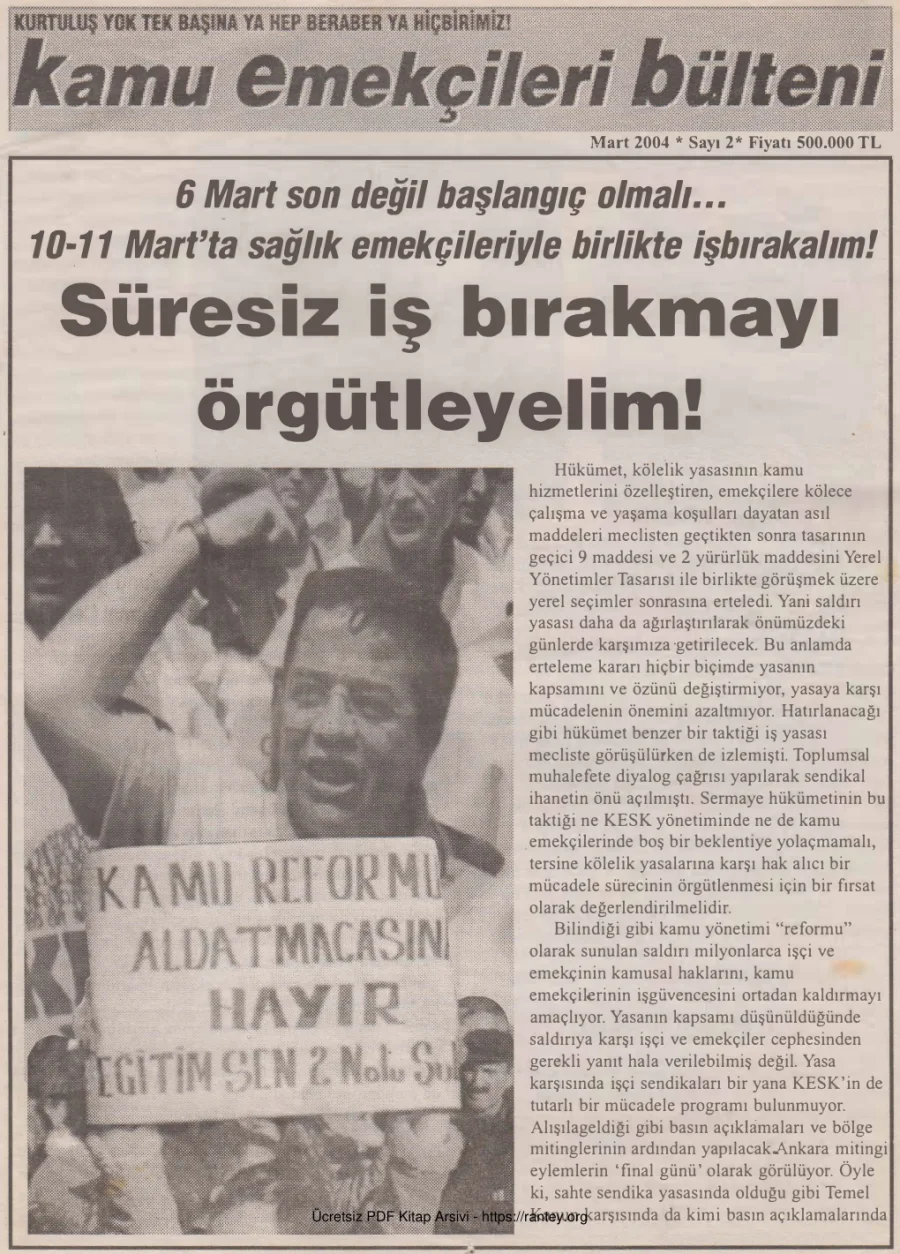 Kamu Emekçileri Bülteni Sayı 002 Mart 2004 kapak görseli