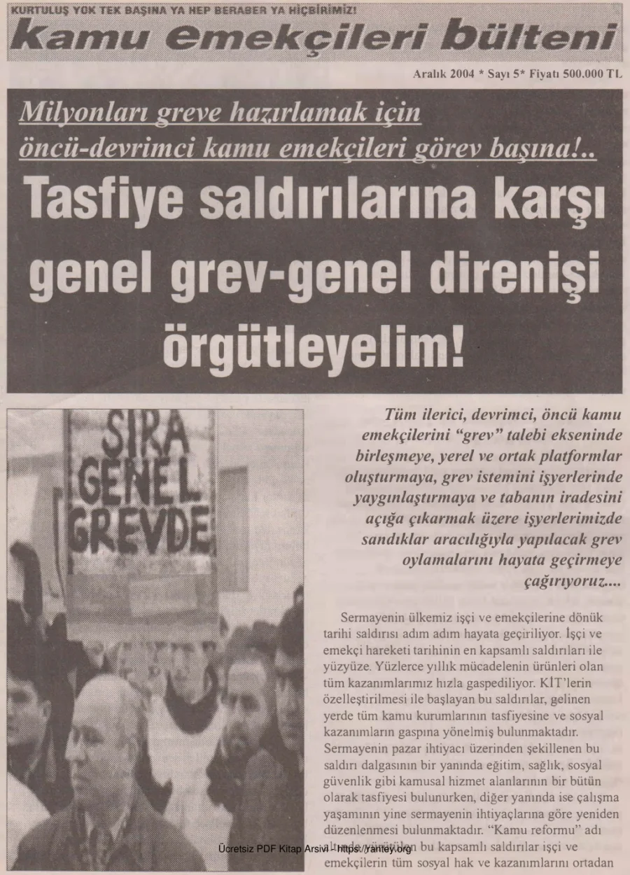 Kamu Emekçileri Bülteni Sayı 005 Aralık 2004 kapak görseli