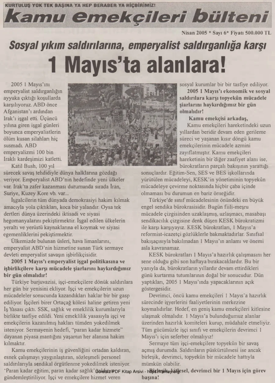 Kamu Emekçileri Bülteni Sayı 006 Nisan 2005 kapak görseli